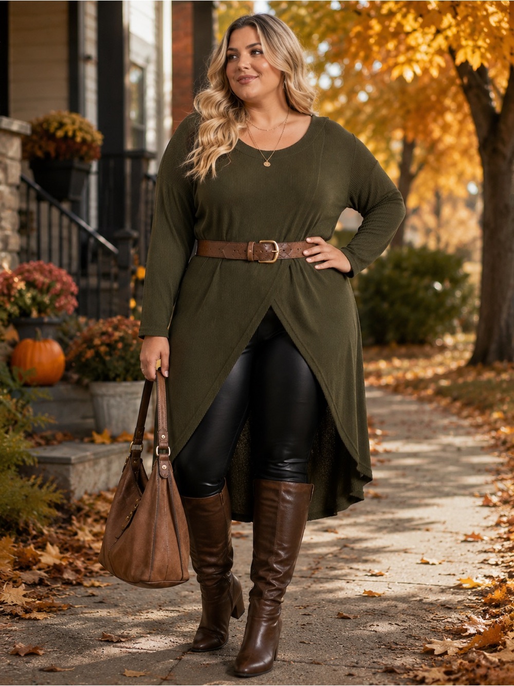 Style & Co by Venus Olive Green Ribbed Tunic Top Plus Size Fall Boho High Low